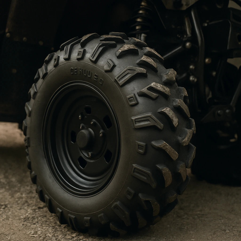 Pile of used tires at night under shelter